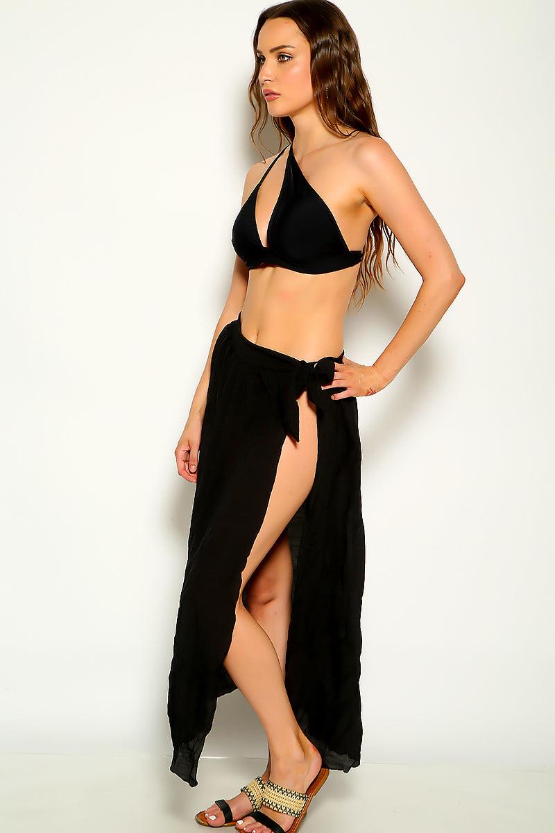 Black One Shoulder Strappy Sexy Three Piece Swimsuit