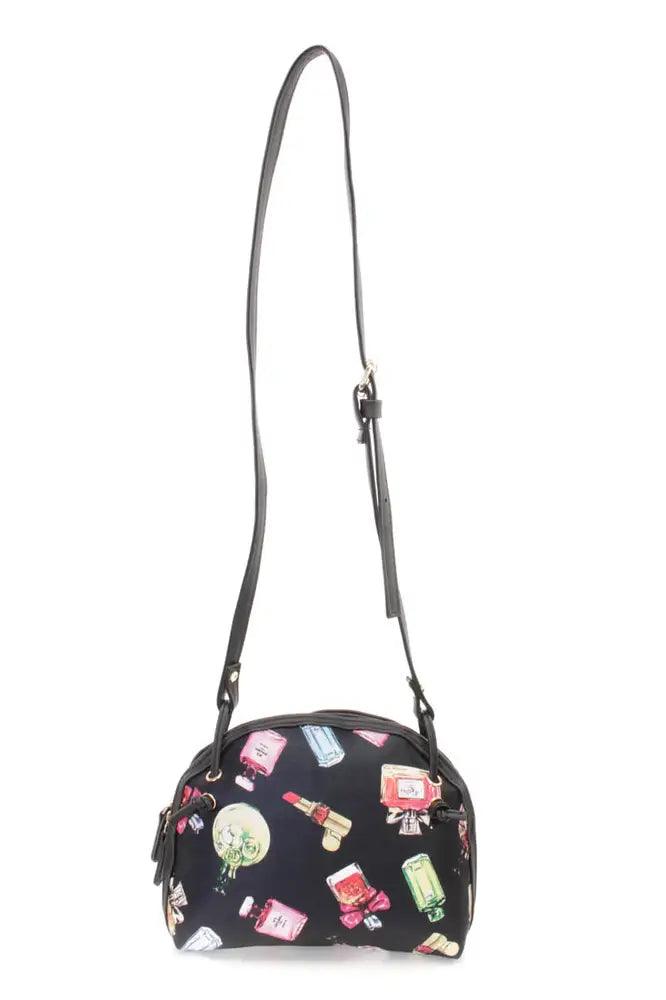 Black Perfume Print Mini Faux Leather Handbag