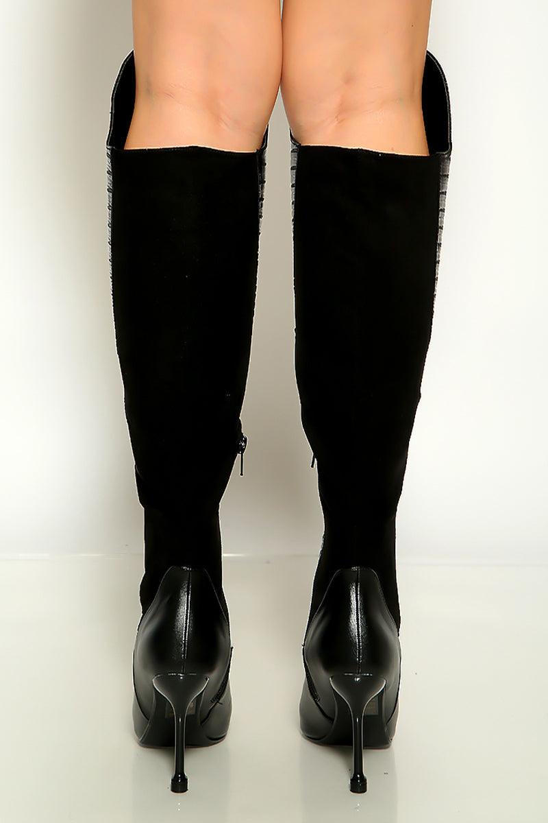 Black Pointy Toe Knee High Heel Boots