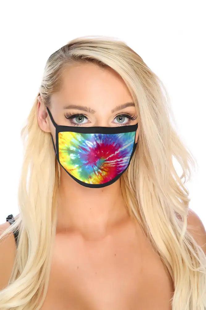 Black Rainbow Tie Dye Print Washable Face Mask - Babewear