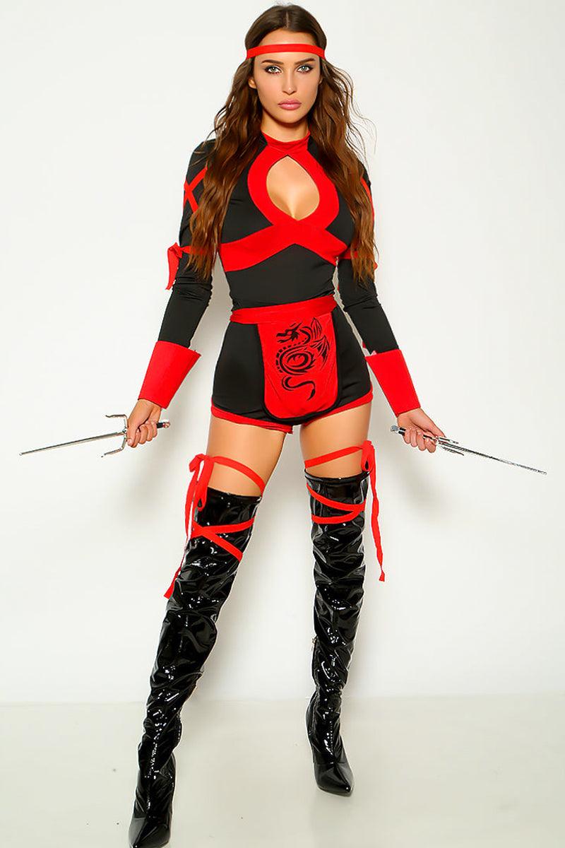 Black Red Sexy Ninja Romper 5 Pc Halloween Costume