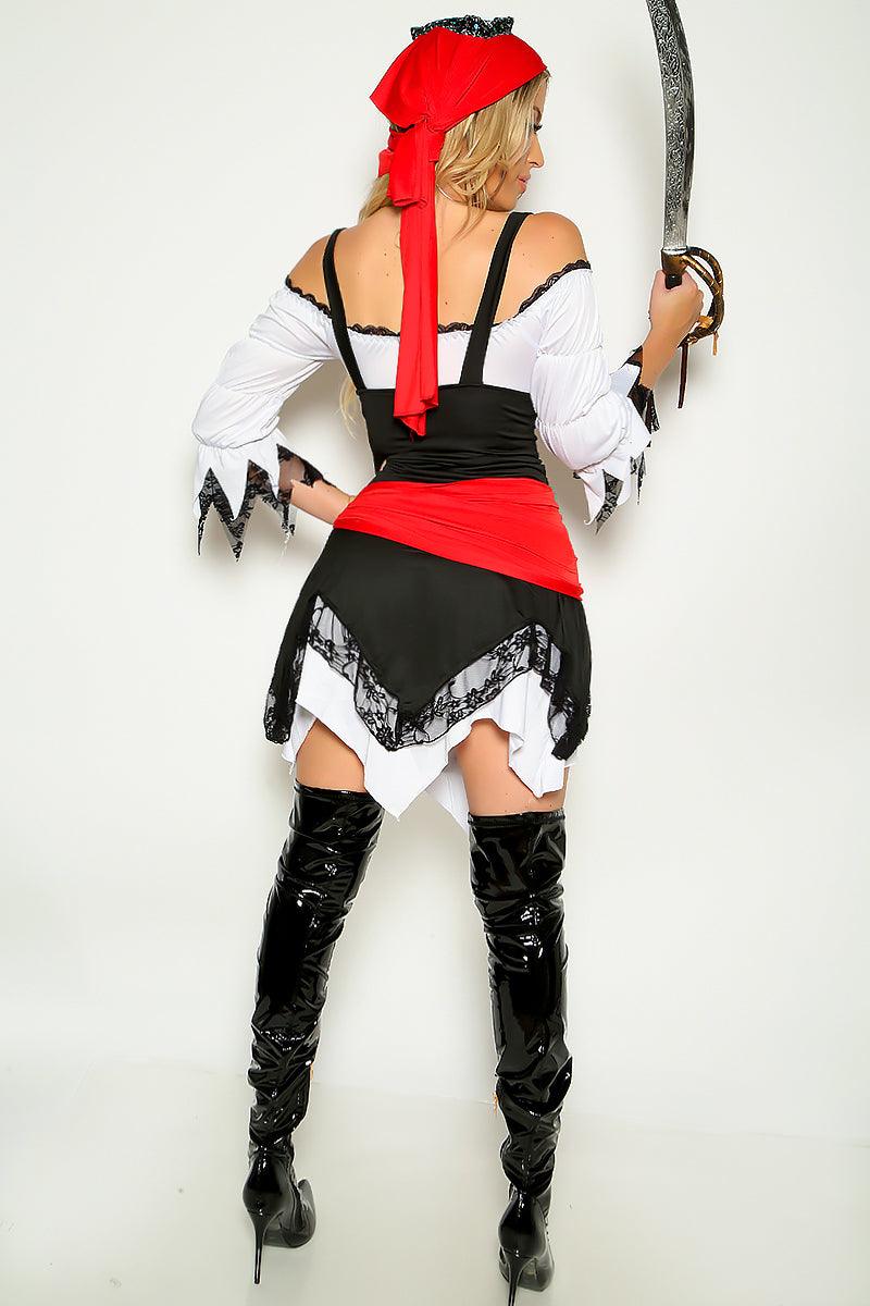 Black Red Sexy Saucy Pirate Fancy Dress 3 Pc Costume