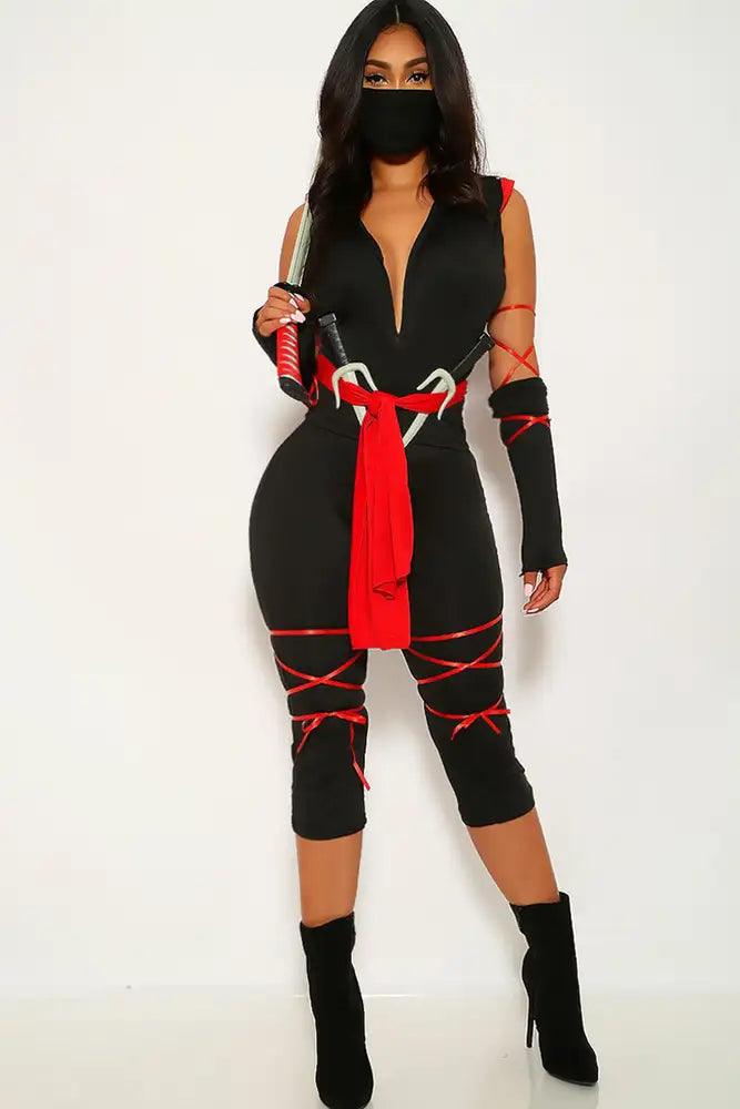 Black Red Tight Two Piece Sexy Ninja Costume