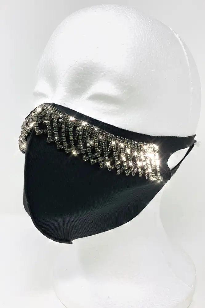 Black Rhinestone Fringe Accent Face Mask