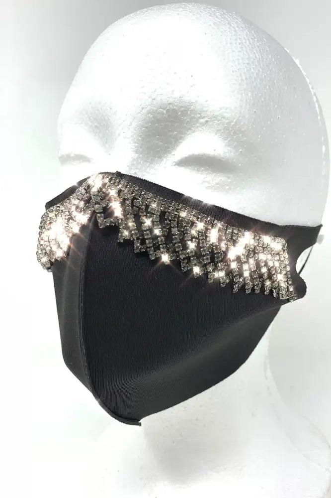 Black Rhinestone Fringe Accent Face Mask