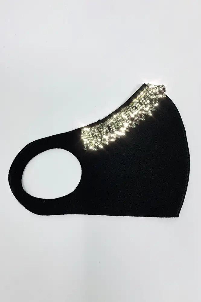 Black Rhinestone Fringe Accent Face Mask