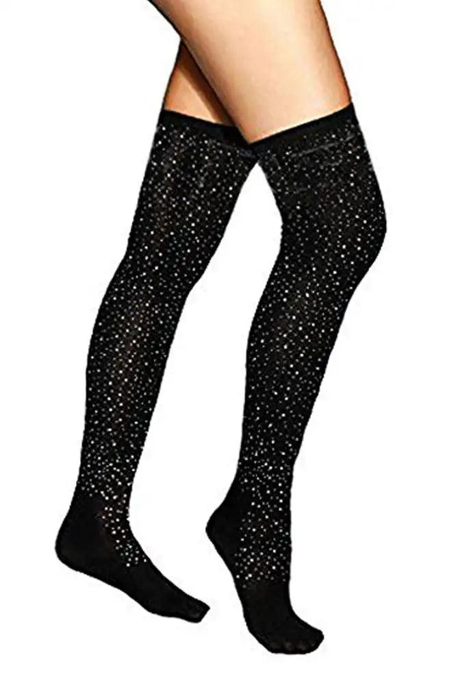 Black Rhinestone Thigh High Socks