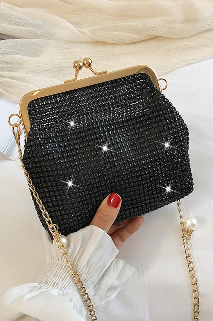 Black Rhinestones Chain Strap Purse