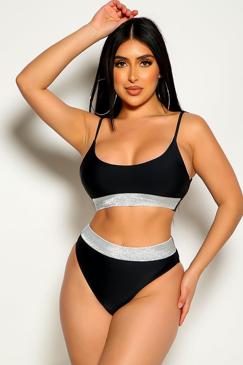 Black Shimmery Mid Rise Two Piece Swimsuit