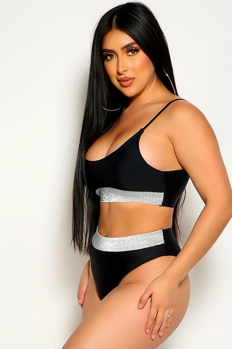 Black Shimmery Mid Rise Two Piece Swimsuit