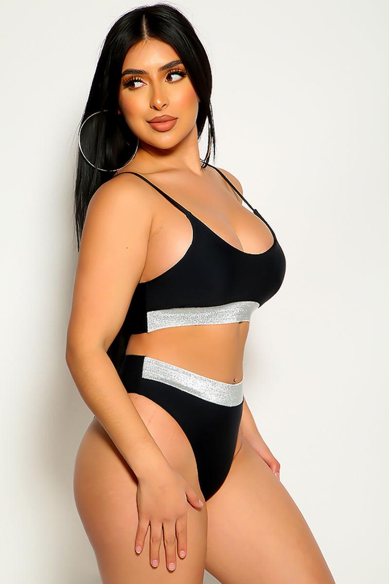 Black Shimmery Mid Rise Two Piece Swimsuit