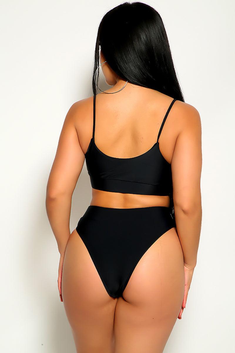 Black Shimmery Mid Rise Two Piece Swimsuit