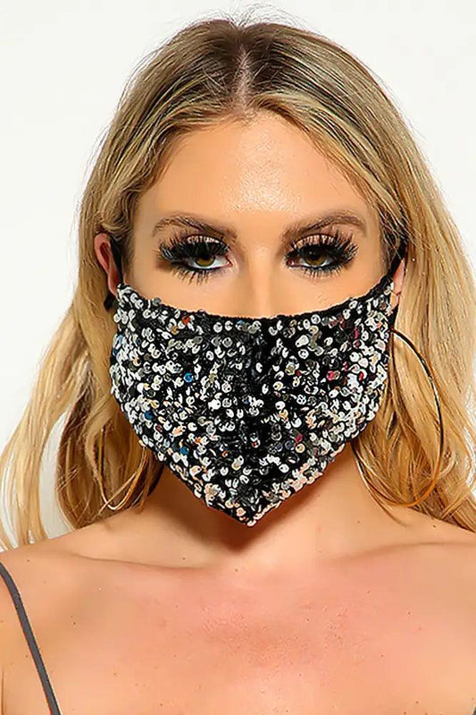 Black Silver Velvet Sequin Reusable Mask - Babewear