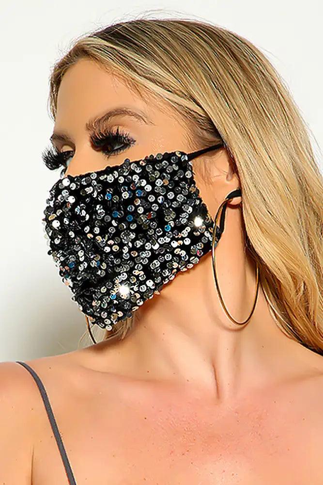 Black Silver Velvet Sequin Reusable Mask