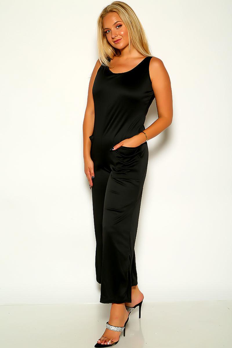 Black Sleeveless Casual Wide Bottoms Plus Size Jumpsuit