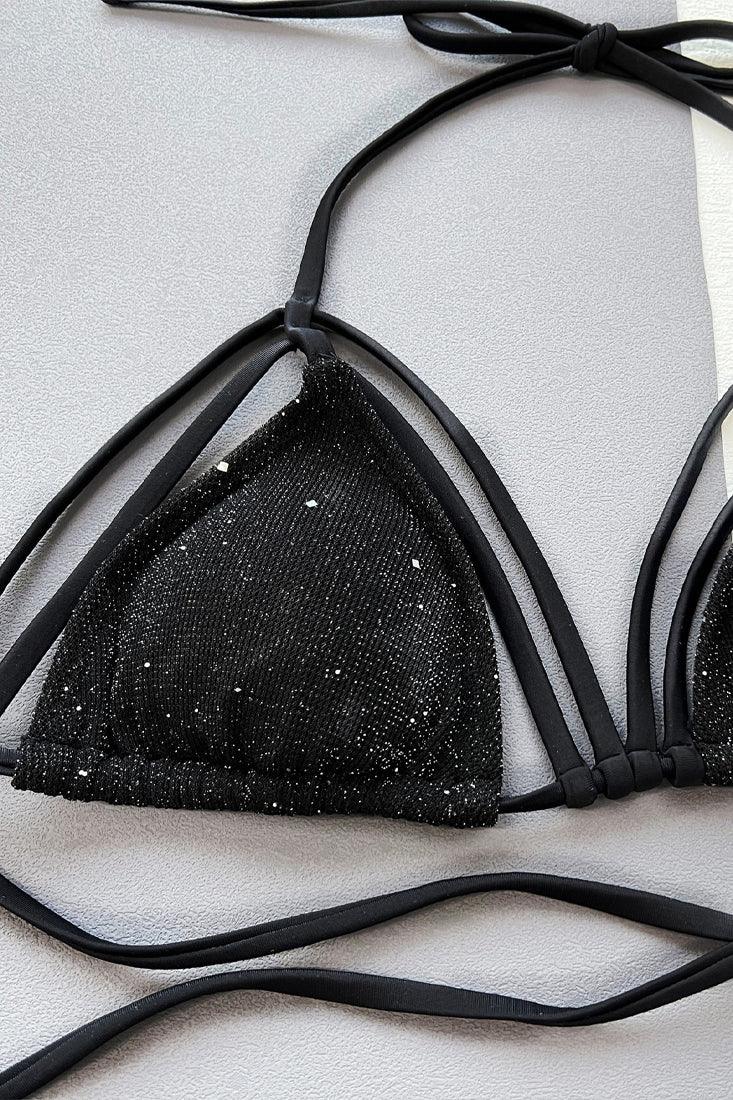 Black Sparkly Strappy Cheeky Sexy Two Piece Swimsuit Bikini