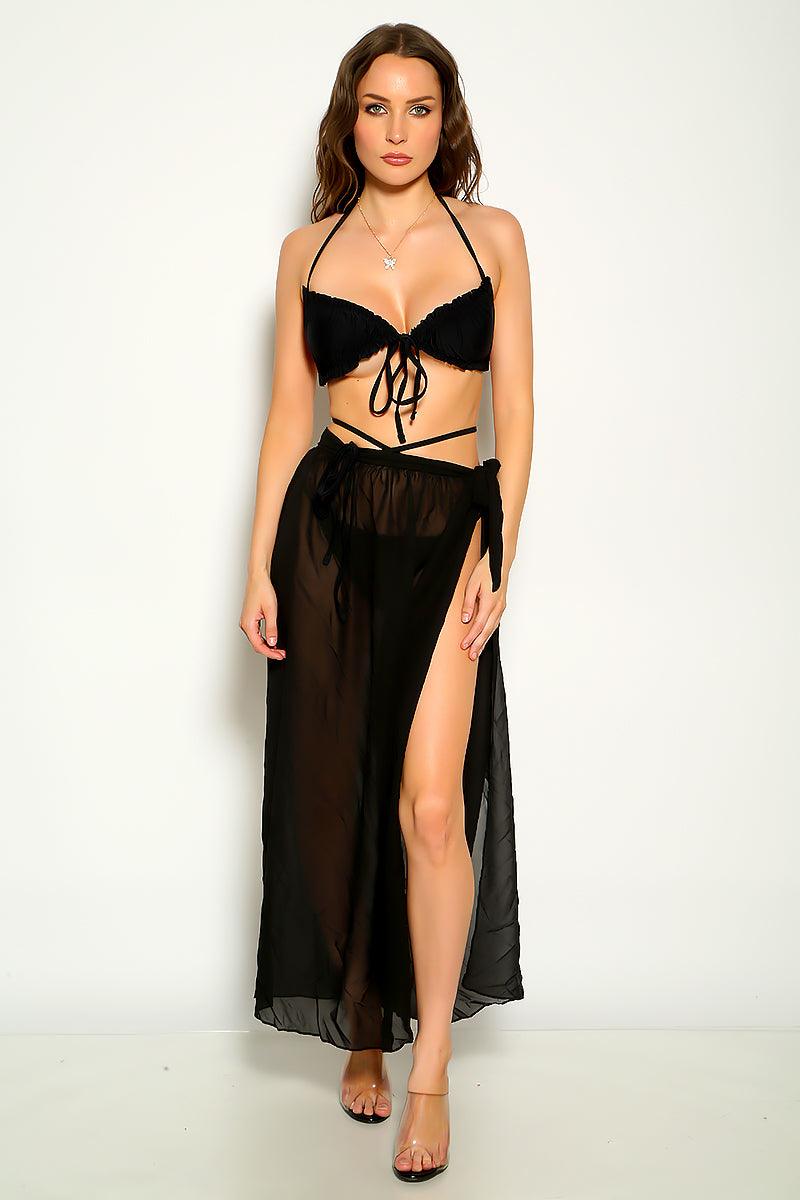 Black Strappy Mesh Sexy Three Piece Sexy Swimsuit