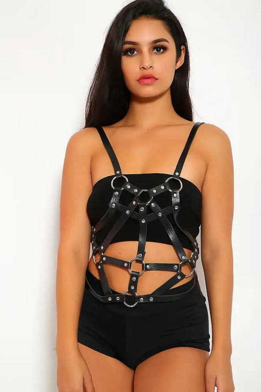 Black Strappy Studded Faux Leather Costume Accessory - Babewear