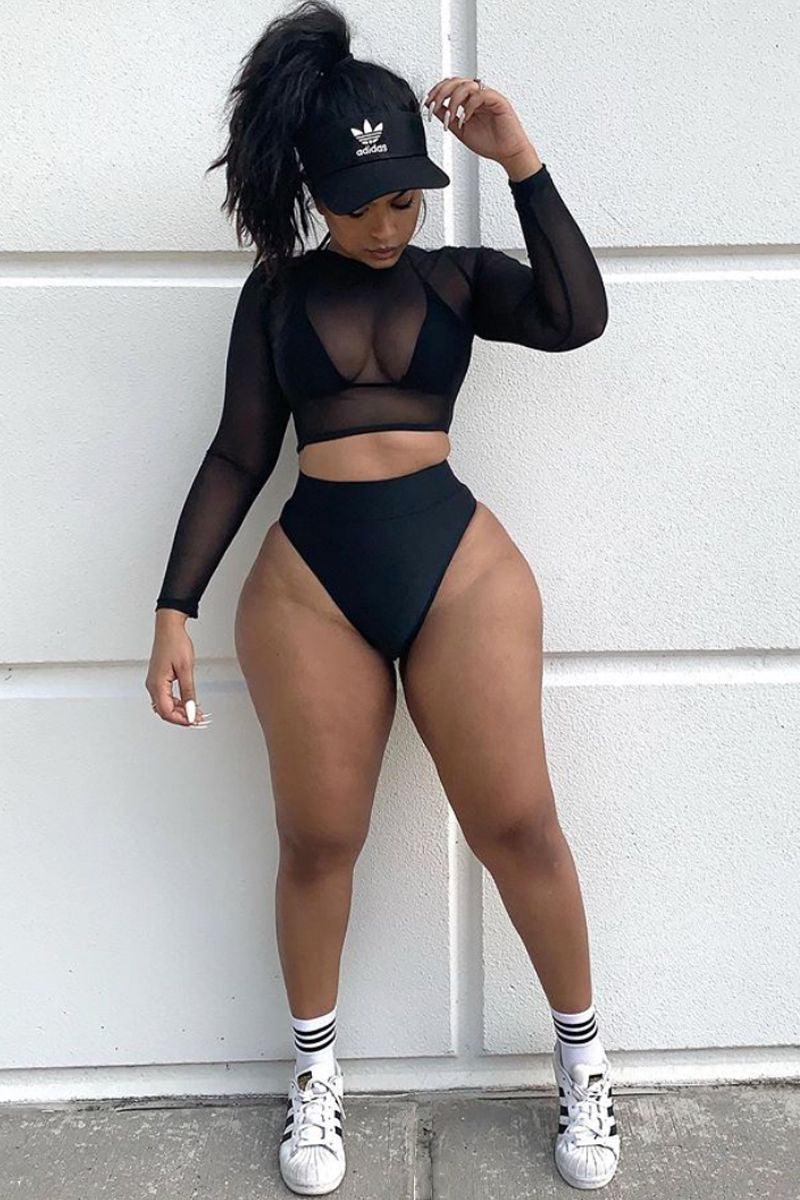 Black Three Piece Mesh Triangle Bold Swimsuit