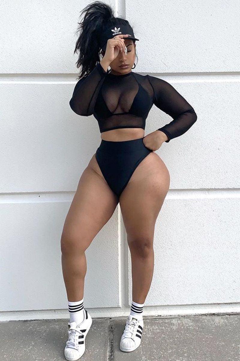 Black Three Piece Mesh Triangle Bold Swimsuit