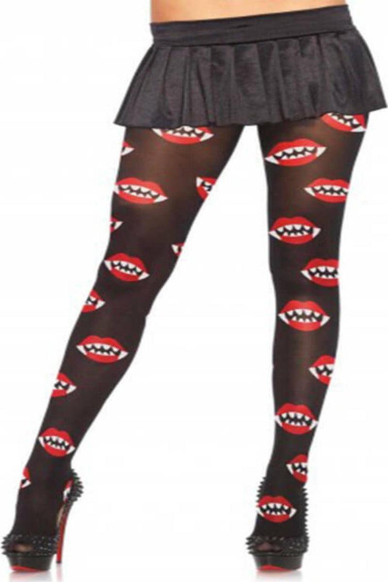 Black Vampire Bite Print Pantyhose