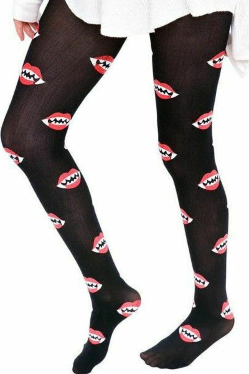 Black Vampire Bite Print Pantyhose