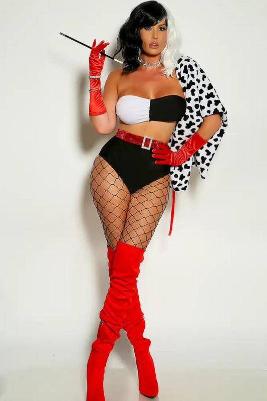 Black White Bandeau High Waist Cruella 4 Piece Costume - Babewear