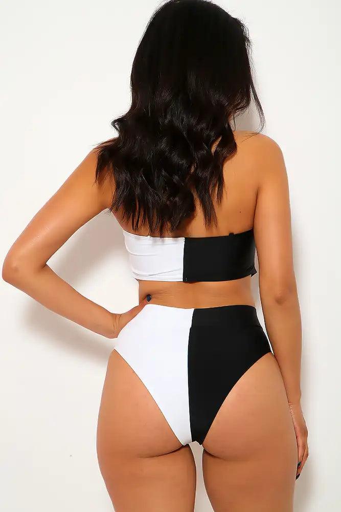 Black White Cut Out Padded Two Piece Swimsuit