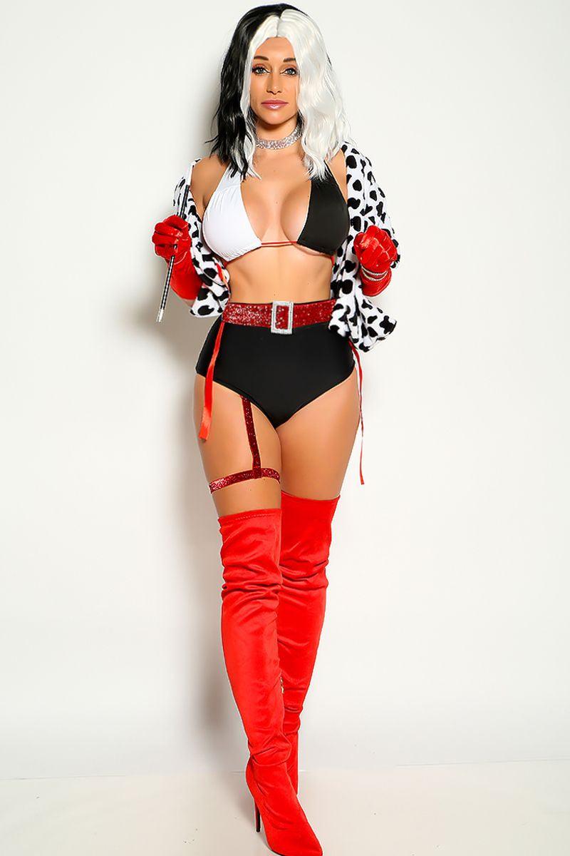 Black White Halter Three Piece Cruella Costume