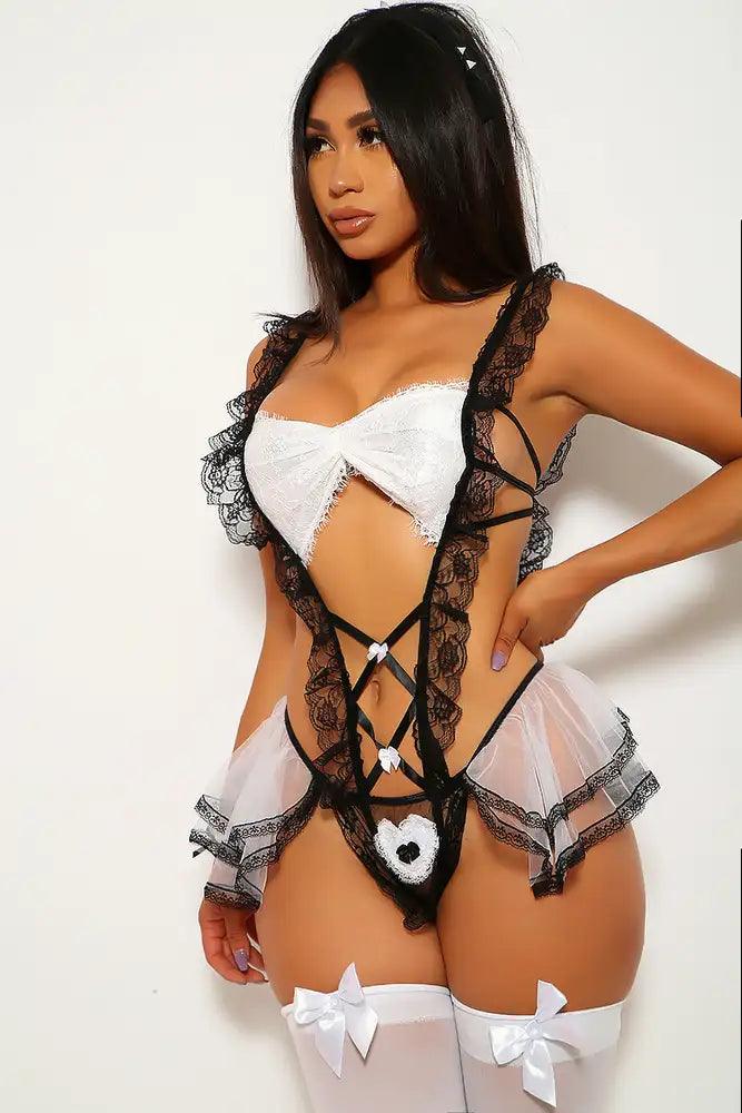 Black White Lace Sexy Maid 3 Piece Costume