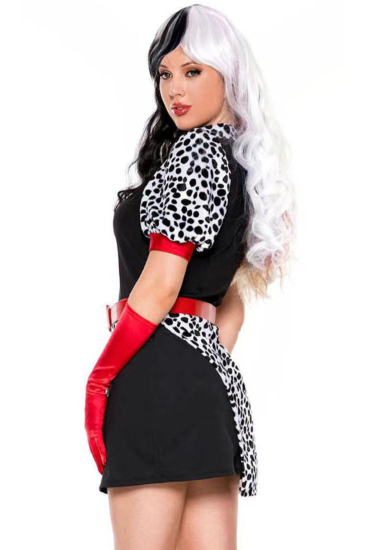 Black White Red Dolmatian Cruella 3Pc Costume