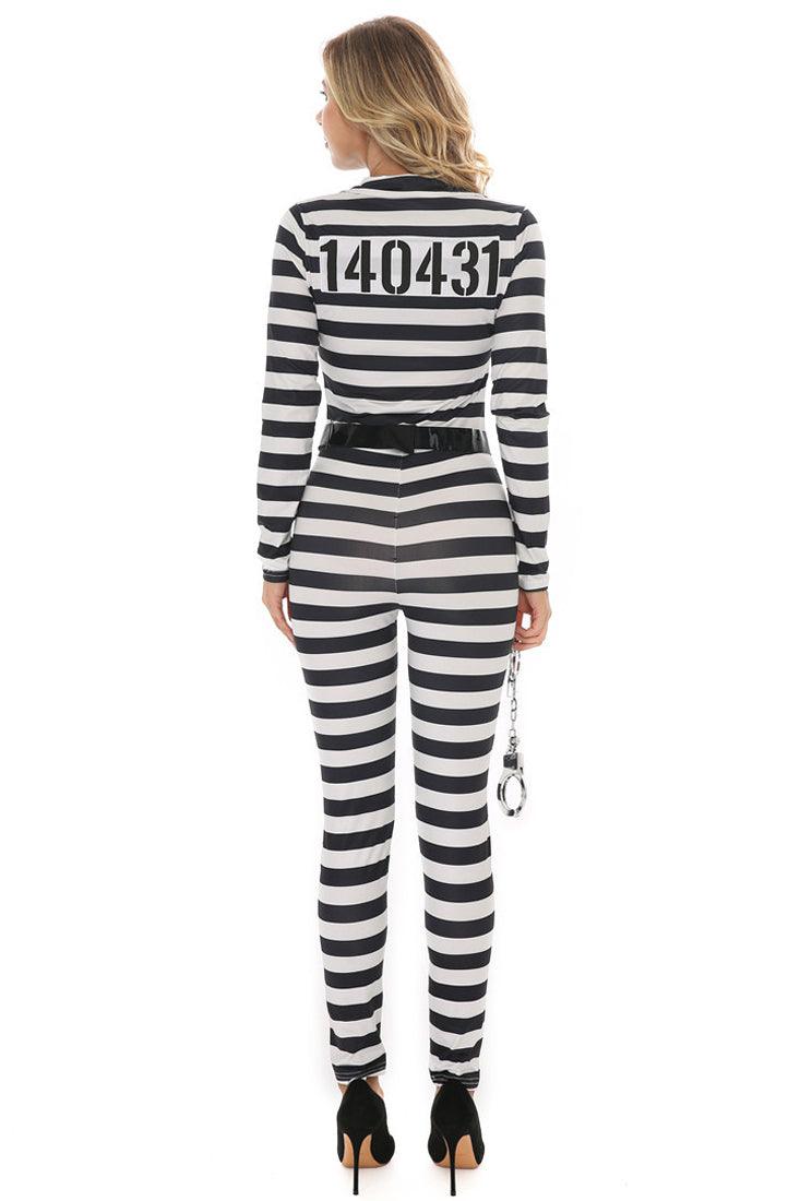 Black White Stripe 3 Pc Prisoner Inmate Costume