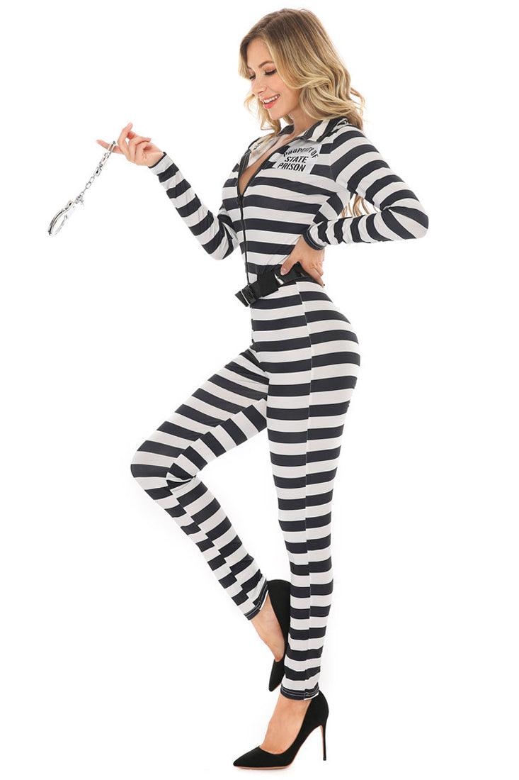 Black White Stripe 3 Pc Prisoner Inmate Costume