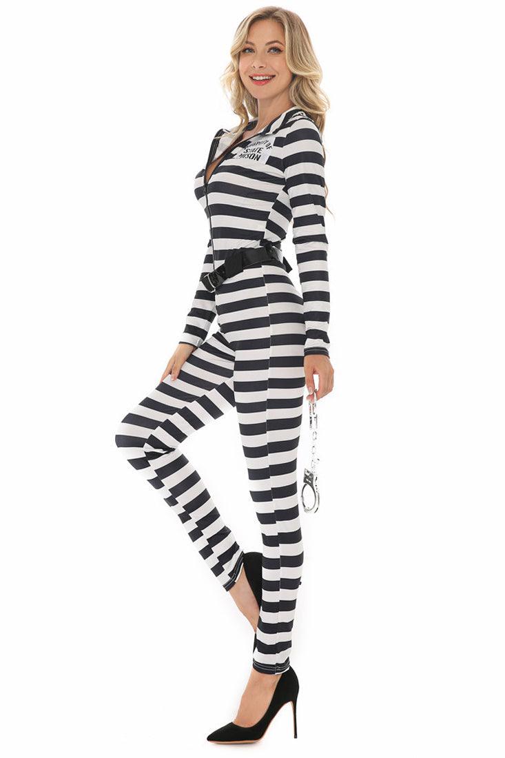 Black White Stripe 3 Pc Prisoner Inmate Costume