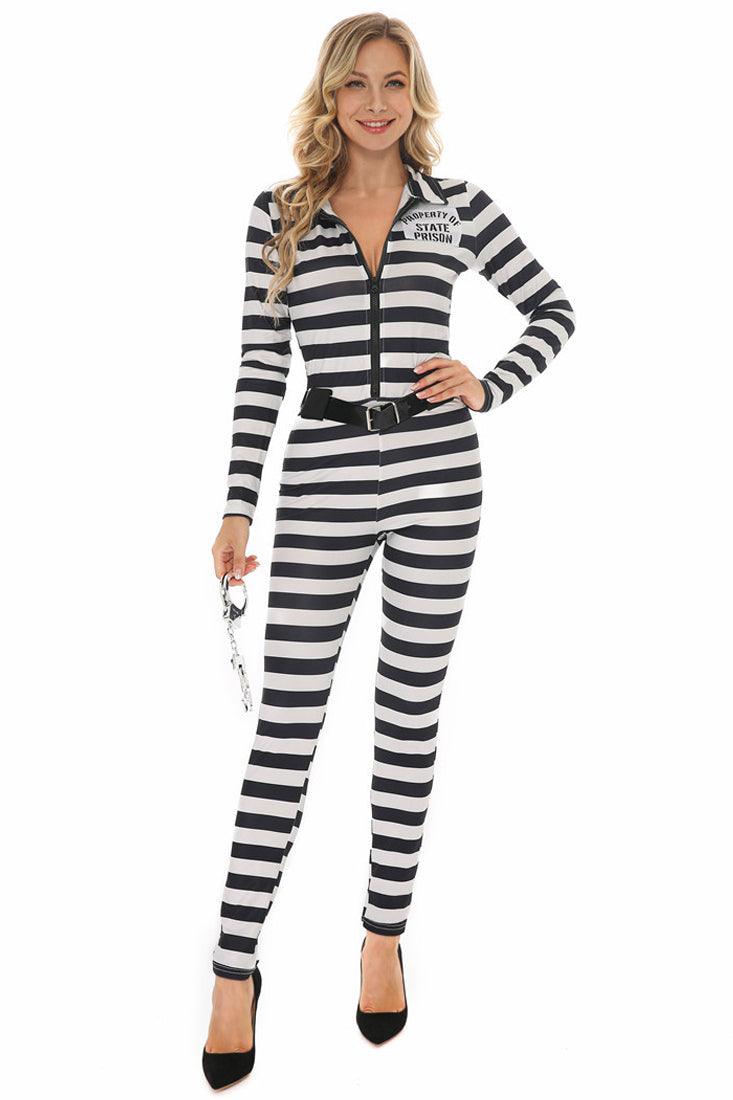 Black White Stripe 3 Pc Prisoner Inmate Costume