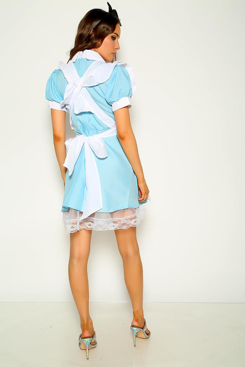 Blue Dress White Alice In Wonderland Maid 3 Pc Costume