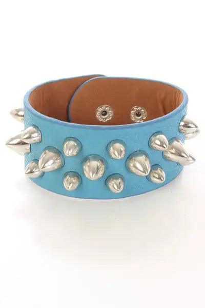 Blue Faux Leather Spike Bracelet