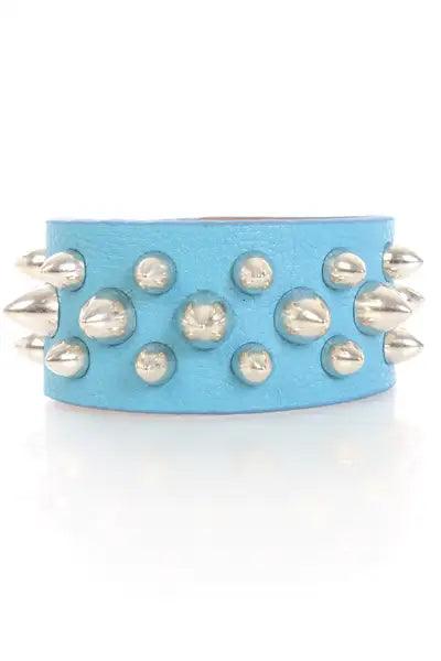 Blue Faux Leather Spike Bracelet