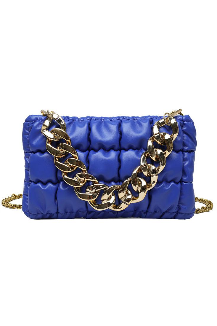 Blue Gold Quilted Chain Straps Handbag