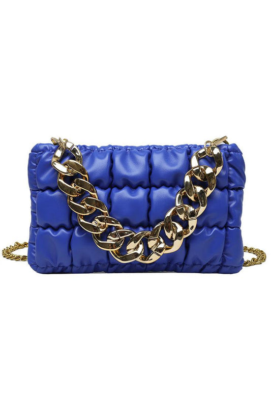 Blue Gold Quilted Chain Straps Handbag