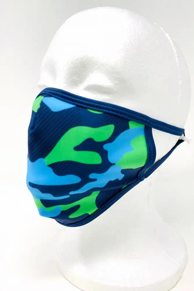 Blue Green Camouflage Print Washable Face Mask - Babewear