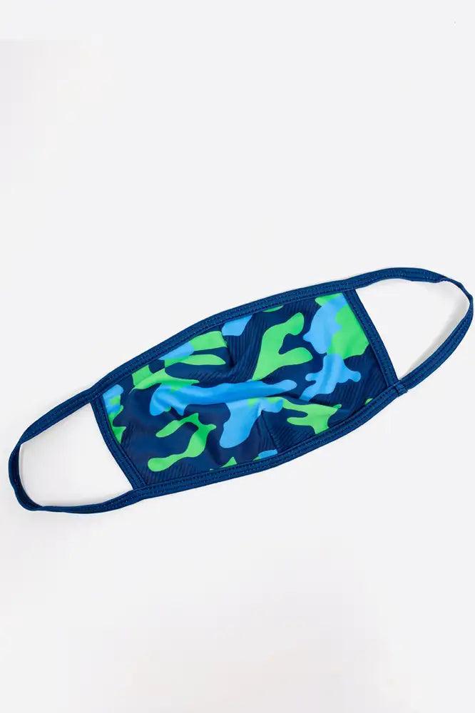 Blue Green Camouflage Print Washable Face Mask