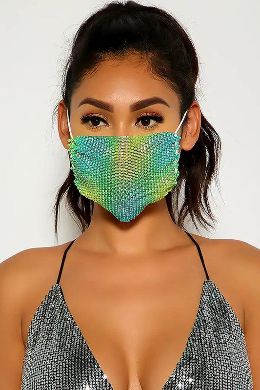 Blue Green Rhinestones Face Mask - Babewear