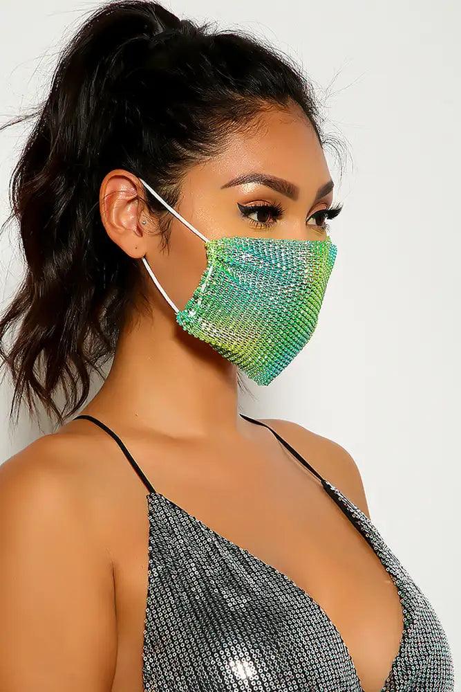 Blue Green Rhinestones Face Mask