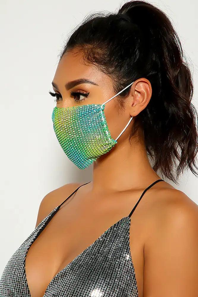 Blue Green Rhinestones Face Mask