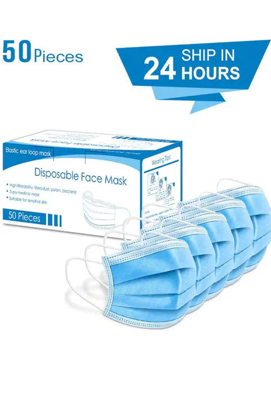 Blue Surgical 3 Layer Disposable Face Mask 50 Pieces