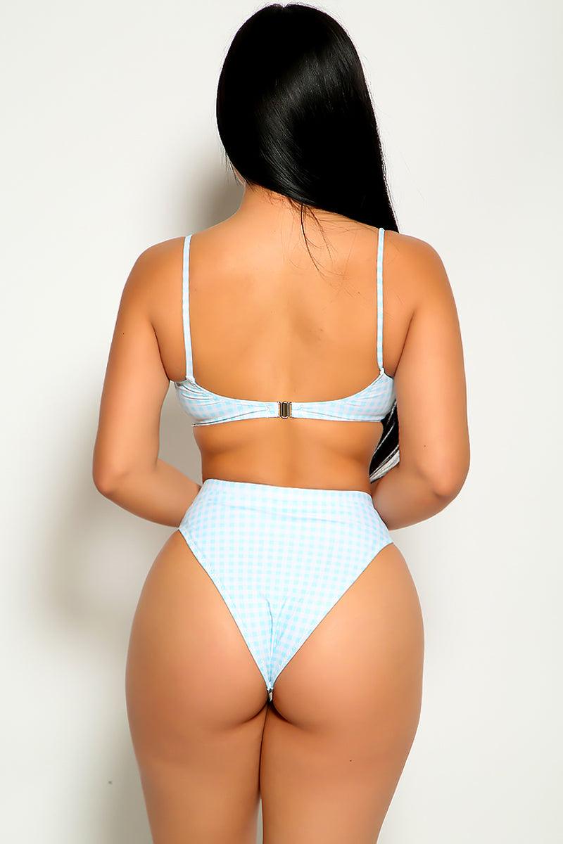 Blue White Checkered Print Cheeky Two Piece Swimsuit