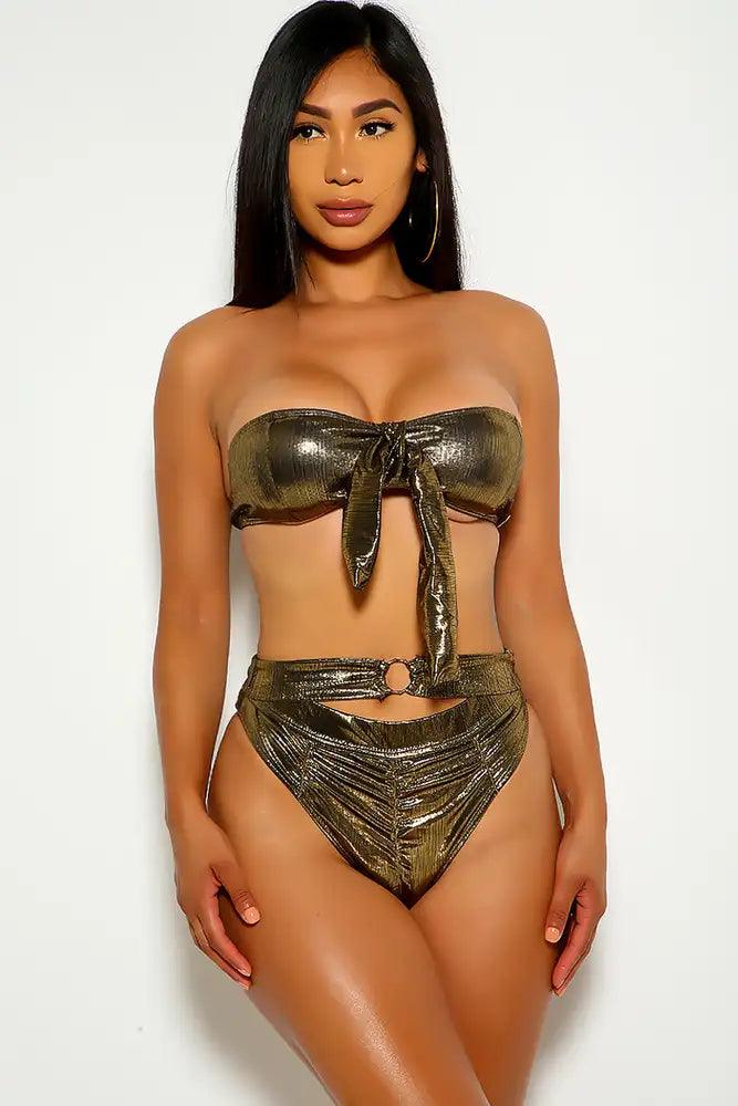 Bronze Ruched Strapless two Piece swimsuit - Babewear