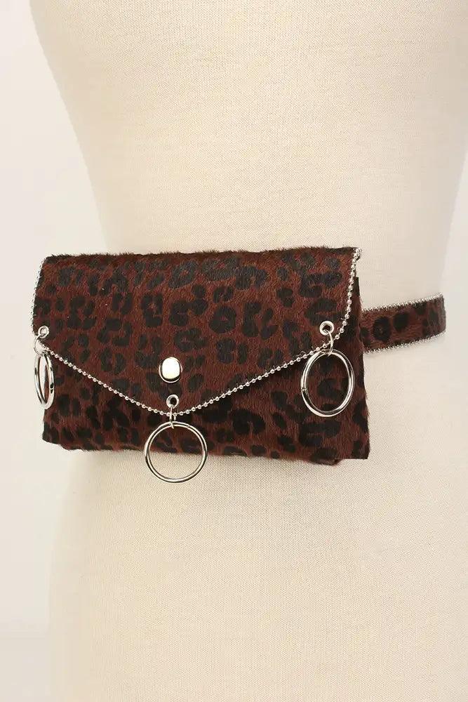 Brown Leopard Short Hair Faux Fur Fanny Pack