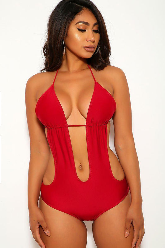 Burgundy Halter Monokini - Babewear